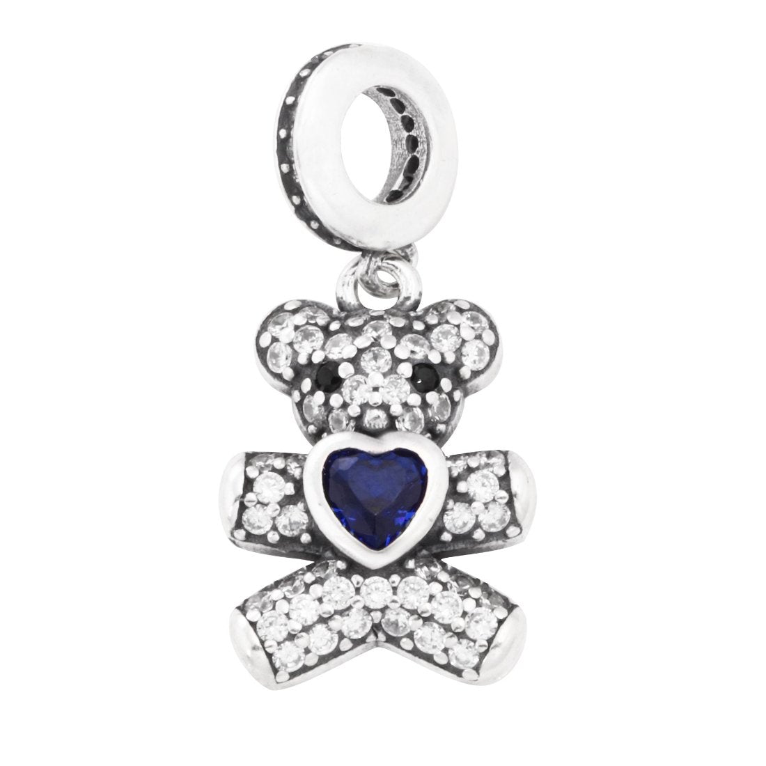 Berloque Urso Coração Azul Cravejado