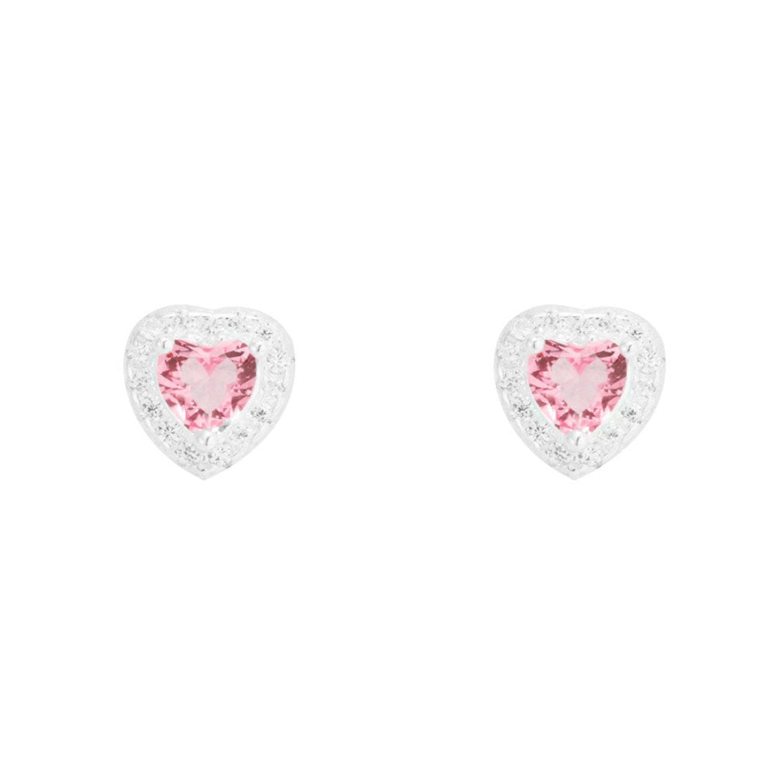 Brinco Coração Cravejado Rosa
