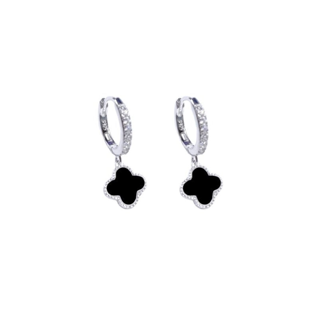Brinco Argola Cravejada Trevo Preto