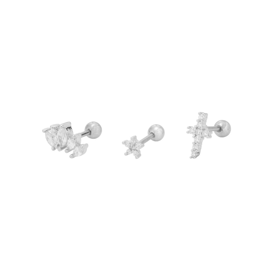 Trio de Piercing Estrela Cruz Coroa Mia