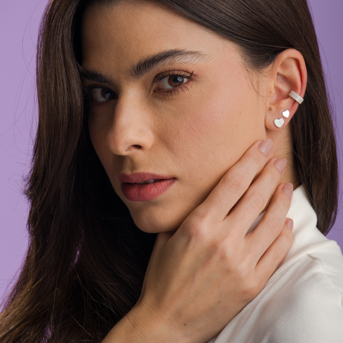 Brinco Trio Coração Piercing Pressão Julia
