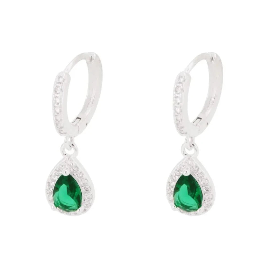 Brinco Argola Cravejada Gota Verde