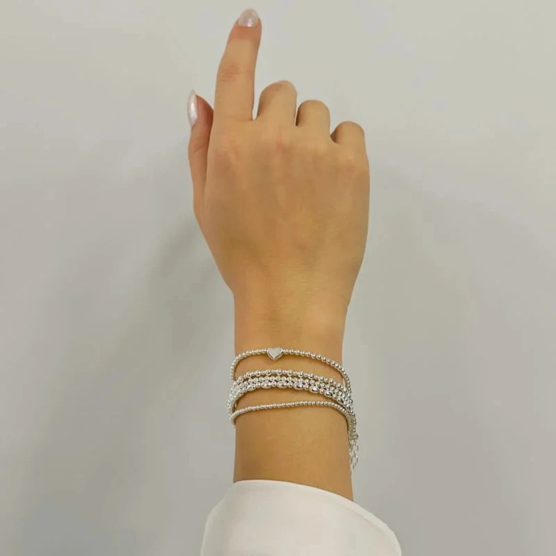 Pulseira Bolinhas e Coração em Prata 925